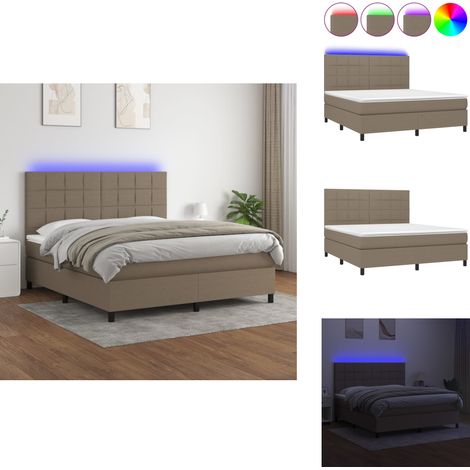 Sommier à lattes de lit et matelas et LED Taupe 180x200cm Tissu - Sommier Tapissier - Lit Avec Led - Lit Design - Lit Taupe - Matelas À Ressorts Ensachés (1/5)