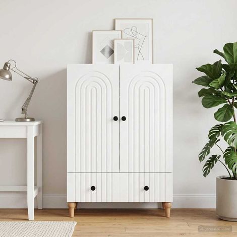 Buffet blanc 2 portes avec tiroir en bois d’ingénierie 66 x 34,5 x 95 cm - PANGIVO (1/5)