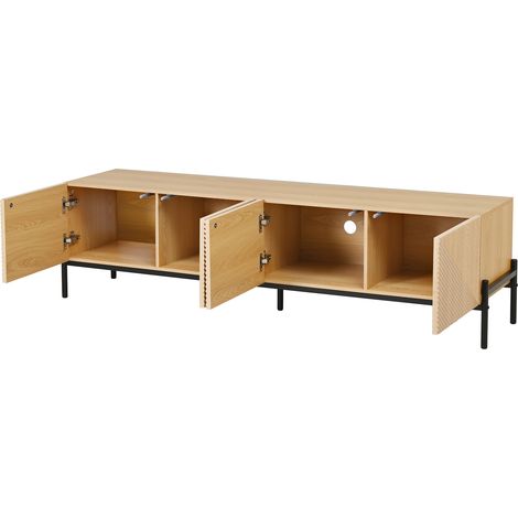 ELVMI TV-Schrank mit 4 Türen, Kabeldurchlässen und Push-to-Open, für Wohnzimmer, aus MDF, 163,5 × 40 × 45 cm, Natur (1/4)