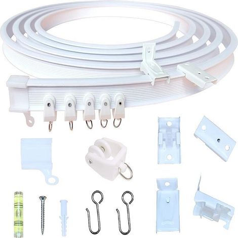 Kit de rail de 3 mètres, en forme de U et de L, rail de rideau silencieux et renforcé, rail courbe en PVC, crochets et accessoires