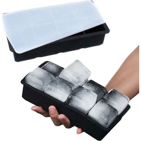 Stackable Ice Cube Tray with Lid – Holds 8 Large Ice Cubes (Black)