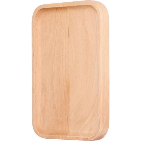 1 plateau de service en bois de hêtre, rectangulaire 13,7 x 18,7 cm, bord relevé, usage intérieur et petit-déjeuner