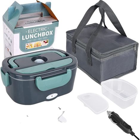 Fiambrera eléctrica con calefacción, capacidad de 1,5 L, compatible con doble voltaje, color verde, 1,5 L, 60 W. (1/2)