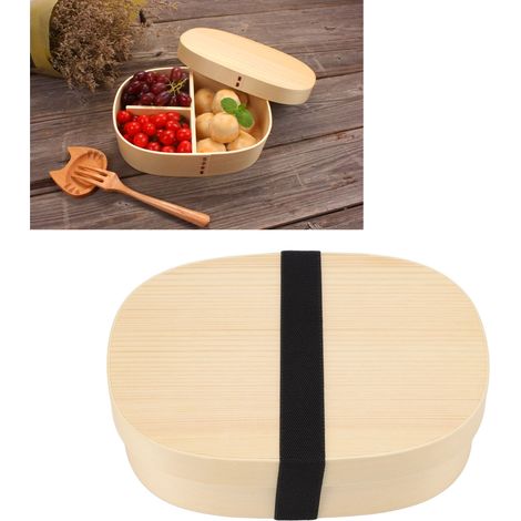 Boîte à lunch japonaise en bois à un seul compartiment, grande taille, de style japonais, avec bandoulière. Boîte à lunch portable, boîte à sushis, boîte à lunch pour la maison. (1/5)