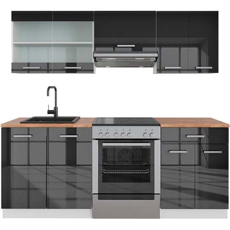 Cucina componibile R-Line, Antracite lucido/bianco, 200 cm , PL Rovere, Vicco