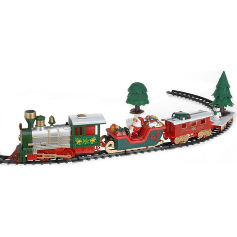 Weihnachtszug mit Musik und Beleuchtung - 22-teilig - Deko Zug mit Lokomotive, Waggons und Schienen