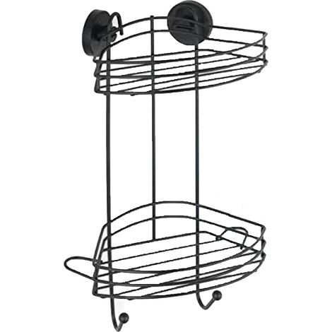 Etagère Murale Salle de Bain, Panier de Douche Mural Fixation sans perçage Vacuum Loc Plus, repositionnable sans Laisser de Trace, Esprit loft, Acier Verni, 26x6,5x14 cm, Noir (1/5)