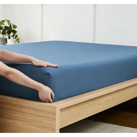 Drap-housse - 180 x 200 cm - Housse de matelas - Extra douce - Fibre de bambou - Sommier - Ajustement parfait - Extrêmement doux - Bleu foncé (1/3)