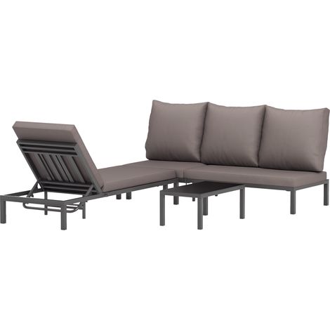 Modulares Gartenmöbelset, 2 Sonnenliegen mit Matratzen + 1 Couchtisch aus gehärtetem Glas, Aluminium (1/5)