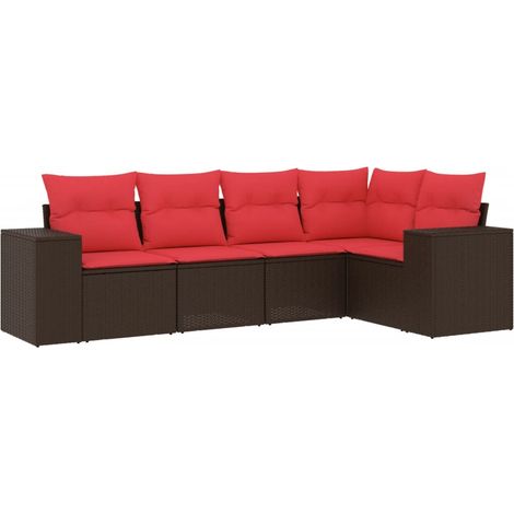 5-teiliges Gartensofa-Set mit Kissen, braun, Polyrattan vidaXL (1/5)