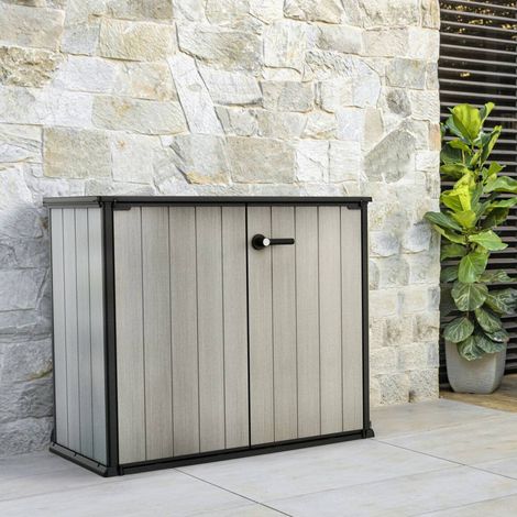 Dmora - Armario exterior Onore, Mueble para exteriores, Mueble de jardín multiusos, Contenedor para balcón o garaje, 140x77 h120 cm, Gris (1/5)
