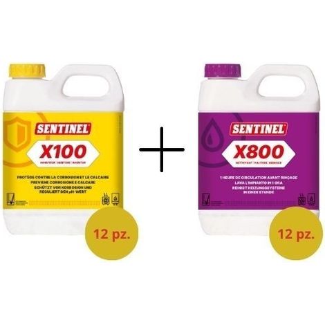 Kit Sentinel Nettoyage de Chaudières Sentinel X100 Inhibiteur 1L 12 pièces + Sentinel X800 Nettoyant 1 L 12 pièces
