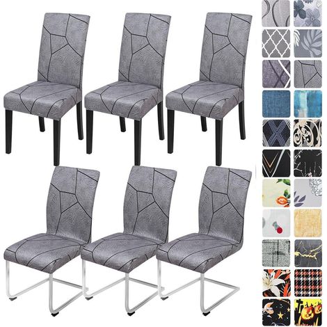 Stuhlhussen 6er Set Grau Marmoroptik, elastisch, waschbar, für Schwingstühle (1/5)