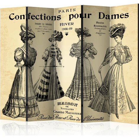 Paravent Déco Vintage: Élégance des Dames du 19ème Siècle - Beige et Noir (1/5)