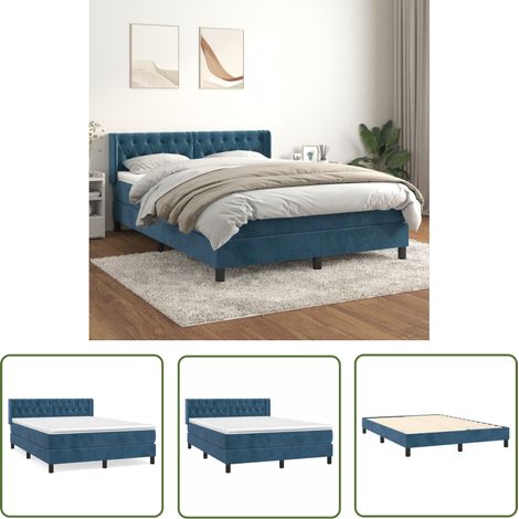 The Living Store Boxspringbett mit Matratze Dunkelblau 140x200 cm Samt - Samtbett - Boxspringbett - Doppelbett - Bettenrahmen - Luxusbett (1/5)
