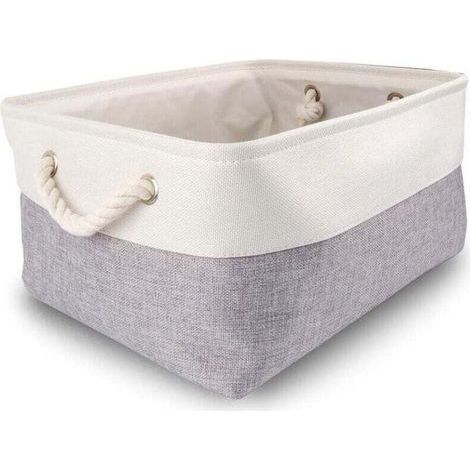 DBBEGK Große Aufbewahrungsbox aus Stoff, rechteckiger Aufbewahrungskorb für Ankleidezimmer mit Griff für Spielzeug, Kleiderschrank (faltbar, grau-weiß) (1/5)