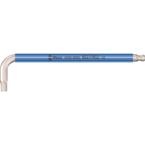 Cle male coudee WERA inox 6 pans avec tete spherique 10,0x224mm, gainage de couleur (1/5)