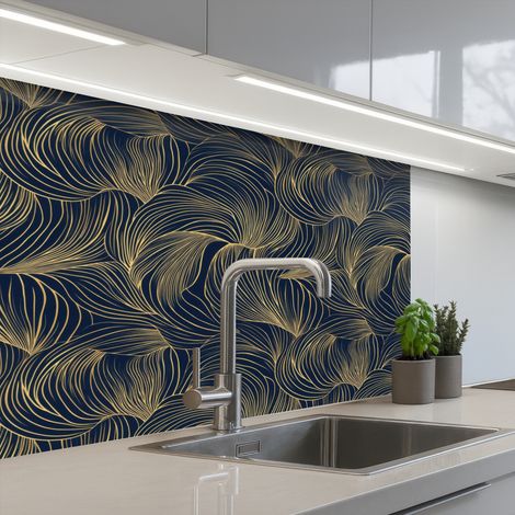 Kitchen Splashback Abstract - Lines - Blue - Gold 80x60 cm (1/5)