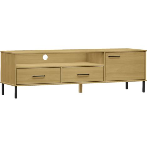 TV Cabinet with Metal Legs Brown Solid Wood Pine OSLO vidaXL (1/5)