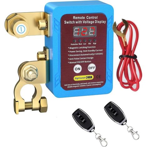 Interruttore automatico per batteria da 12 V 240 A con telecomando wireless, indicatore di tensione a LED e spegnimento automatico, per auto, camper, ATV, camion e barche. (1/4)