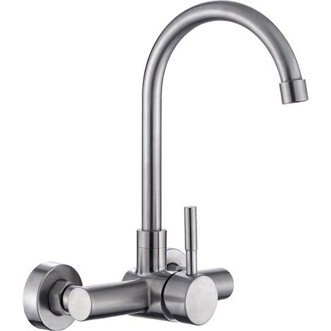 Mitigeur de buanderie en acier inoxydable 304, grand col coudé, robinet chaud-froid pour évier, bac de lavage, buanderie, cuisine et espace utilitaire (1/5)
