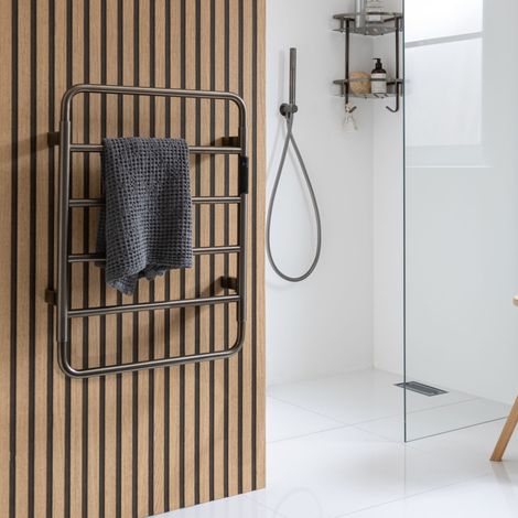 JTP Aero Electric Towel Rail 640mm H x 475mm W - Brushed Black (1/3)