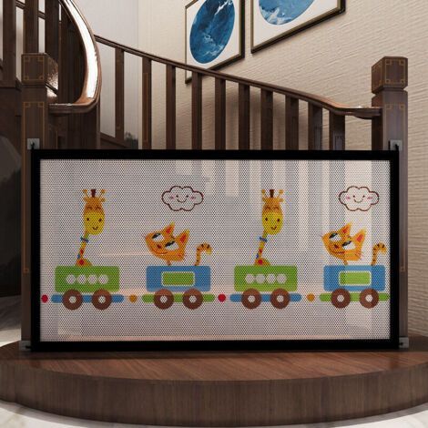 Barrière de sécurité extensible imprimée pour bébé – Longueur 134cm – Hauteur 85cm – Installation intérieure et extérieure – Tiges en aluminium