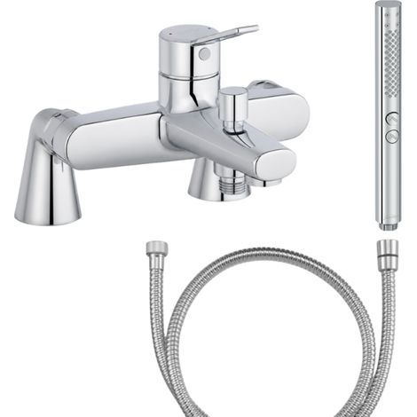 Mitigeur baignoire JACOB DELAFON Eo + pommeau de douche Shift+ rond + flexible de douche métal + colonnettes (1/4)