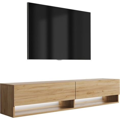Meuble TV : Chêne Craft, LED blanc, 170 × 32 × 34 cm (1/5)