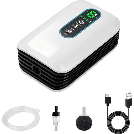 Pompe à Air pour Aquarium 1.5 W, Silencieuse Aérateur Réglable Pompe à Oxygène avec Pierre à Air, 1 Sortie, Rechargeable, pour Aquarium, Pêche, Transport de Poissons (1/5)