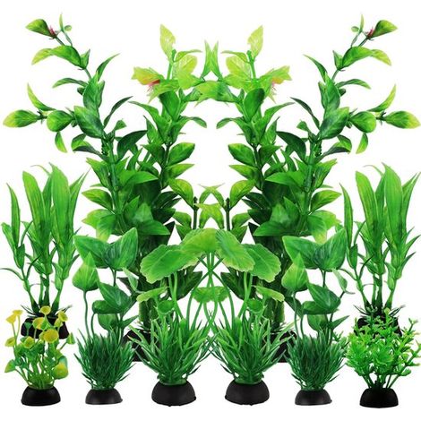 Accessoires pour aquarium : plantes vertes (lot de 10), herbes aquatiques artificielles, décoration pour aquarium, aménagement paysager, décoration verte, plastique, fausses algues vertes.