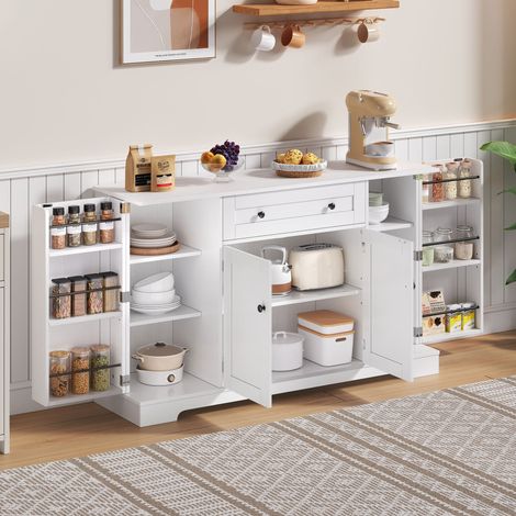 Buffet de cuisine multifonction en bois clair 138 x 47 x 17,5 cm avec tiroir et portes, design moderne, HOMAIRE (1/5)