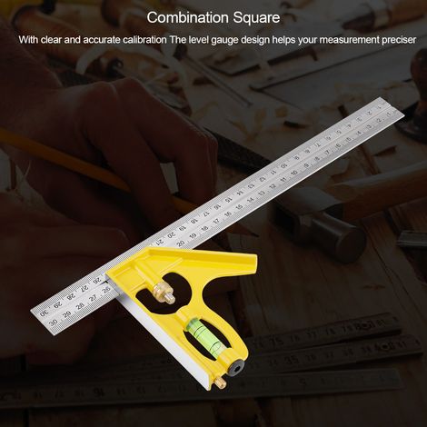 Équerre combinée réglable en métal de 300 mm, règle à angle droit, outil de mesure pour ingénieur (jaune) (1/5)