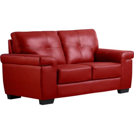 Vente-Unique – Canapé 2 places convertible en cuir de vachette – Rouge – Accoudoirs larges – Confort optimal – Dimensions 161x93x89cm (1/5)