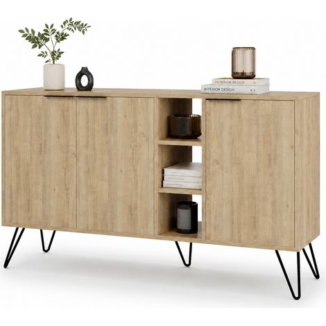 Madia Moderna Credenza con 3 Ante e Vani a Giorno 142x83 cm Zaffiro di Quercia