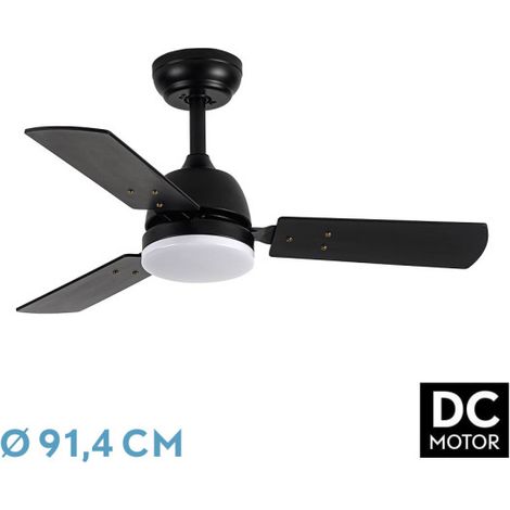 Ventilator DC PORTICO - Schwarz mit drei umschaltbaren Flügeln in Weiß/Buche mit 6 einstellbaren Geschwindigkeiten 3 Temperaturen of wählbarem Licht Fernbedienung inklusive (1/3)