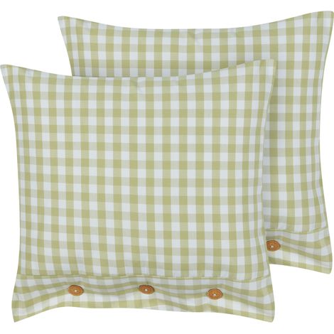 Conjunto de 2 cojines decorativos modernos cuadrado botones estampado a cuadros verde oliva y blanco 45 x 45 cm Talya (1/5)