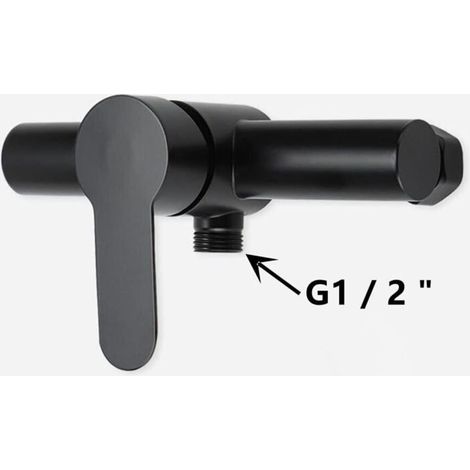 Rubinetto doccia per vasca da bagno in acciaio inox nero, soffione doccia a parete per bagno. (1/4)
