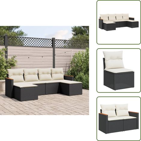 6-tlg. Garten-Sofagarnitur mit Kissen Schwarz Poly Rattan - Gartensofas - Outdoor-Möbel - Gartenmöbelset - Lounge Set - Rattanmöbel (1/5)