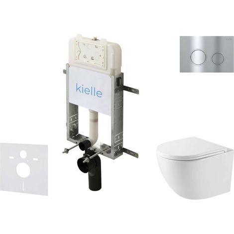 kielle Genesis New - Set bâti support, WC compact Oudee, Vortex Rimless+, abattant softclose et bouton-poussoir Gemini New II, chrome brillant 30528SZ41 (1/5)