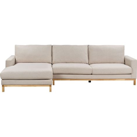 Corner Sofa 4 Seater SIGGARD Fabric Beige Right Hand (1/5)