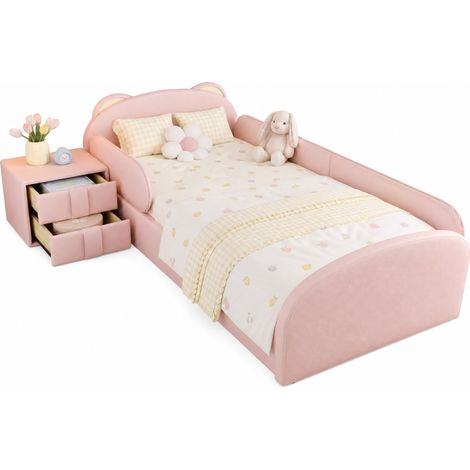 CHICFURN Cama infantil 90x200 cm en PU rosa con mesita de noche, sin colchón (1/5)