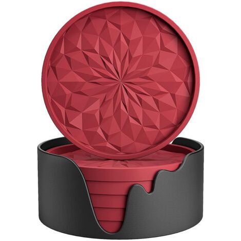 QORVA-Dessous de verre en silicone rouge, dimensions 10100,65 cm, lot de 6 avec base pour verres à boissons et à vin.