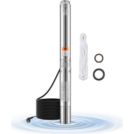 Pompe immergée pour puits profond, 1100 W puissance d'entrée, 230 V, pompe à eau en acier inox, débit 100 L/min, hauteur de 75 m, avec cordon de 20 m, indice d'étanchéité IP68, pour maison, irrigation (1/5)