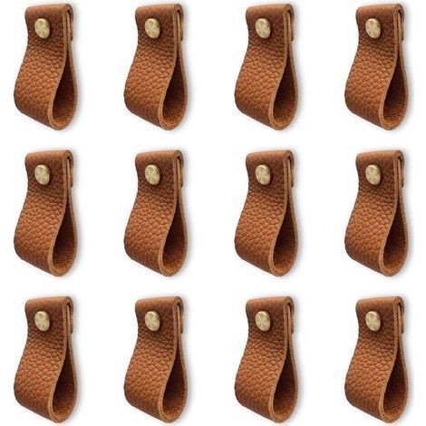 12er-Pack Küchenschrankgriffe, Möbelgriff aus Leder, Türgriff mit Schraubenmuttern, kollisionssicherer Türknauf für Schränke, Schubladen, Kommoden, schönes Geschenk, braun
