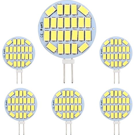 Ampoule LED G4 12V 3W, Lot de 6 - Non Dimmable, 300LM Blanc Froid 6000K, Équivalent Halogène 30W, 24x5730 SMD, Rond 30mm pour Hotte, Armoire, Éclairage Encastré