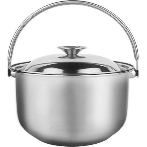 Marmite en acier inoxydable avec couvercle, marmite multifonctionnelle résistante à la chaleur, casserole à mijoter-17.5X17.5X19CM-Silver (1/3)