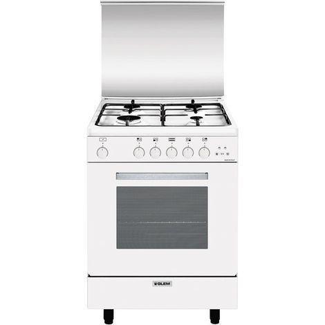 Glem Gas A654VX Cucina a Gas 4 Fornelli con Forno Elettrico 54L Bianco 60x50x90cm