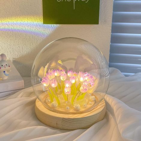 Lampe Décorative Tulipe Veilleuse DIY Symbole d'Amour Éternel, Cadeau Romantique Saint‑Valentin Anniversaire Noël pour Couple Famille Amis (1/4)