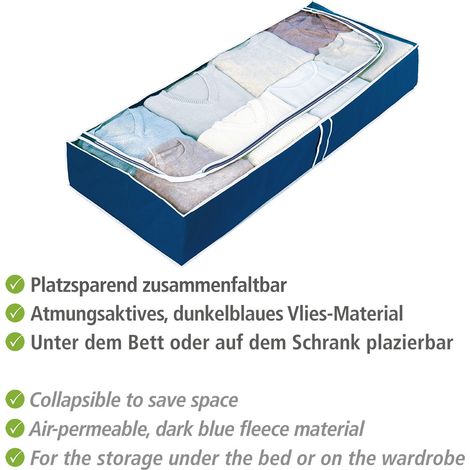 WENKO Contenitore per letto per la conservazione di vestiti, piumoni, custodia morbida, blu, 105x15x45 cm, Set di 4 (1/4)